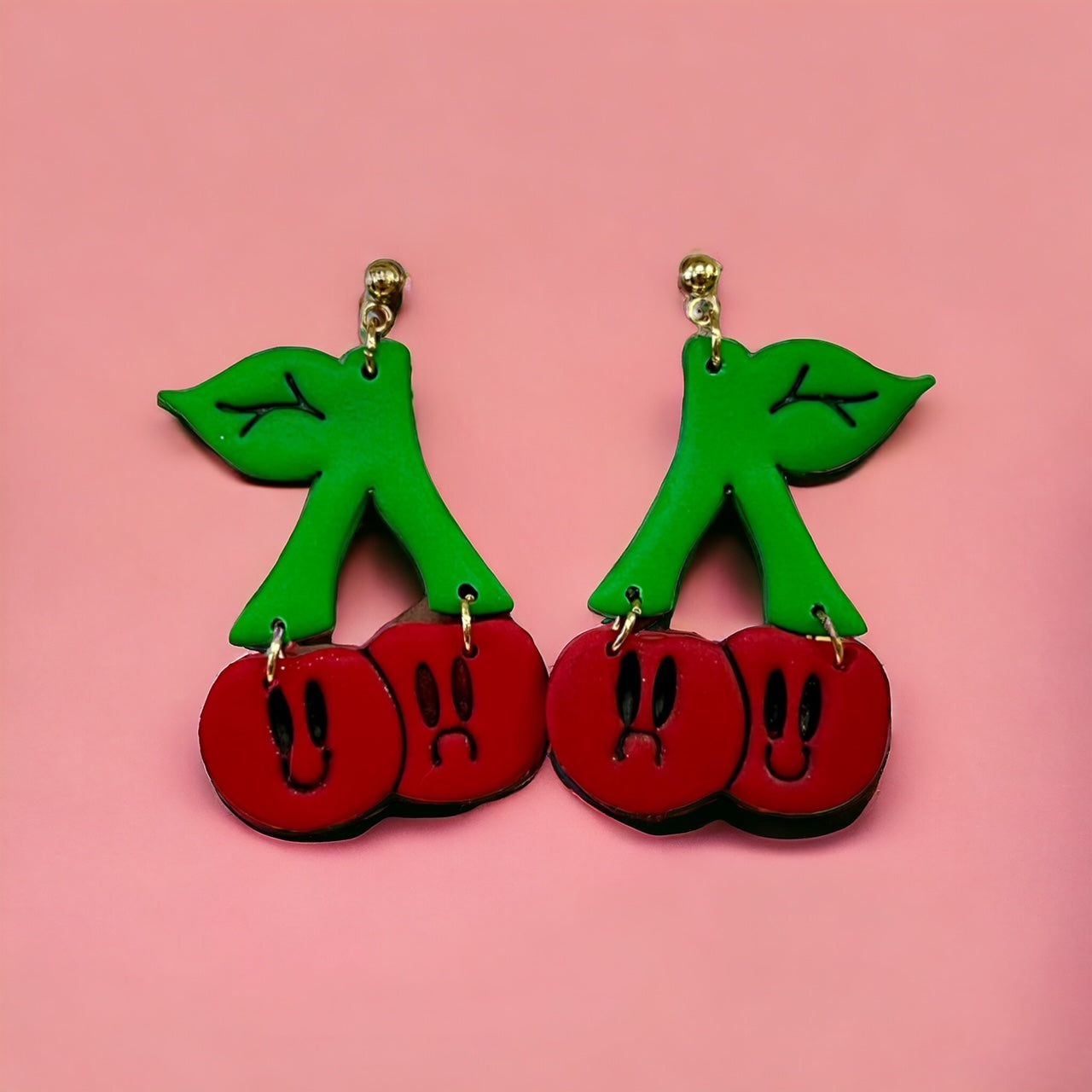 Happy & Sad Cherry Polymer Clay Earrings