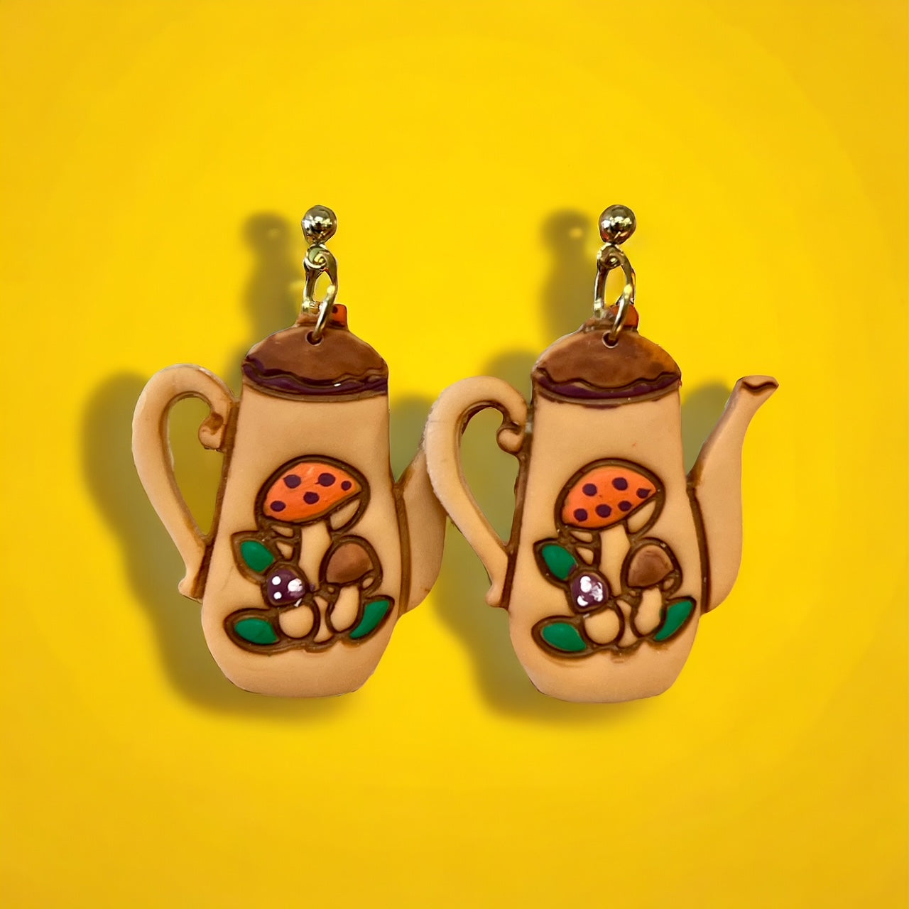 Merry Mushroom Teapot Polymer Clay Earrings