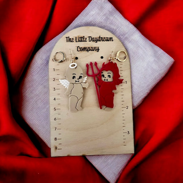 Angel and Devil Kewpie Polymer Clay Earrings