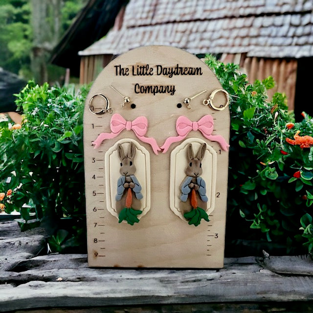 Peter Rabbit Inspired Polymer Clay Earrings with Bow